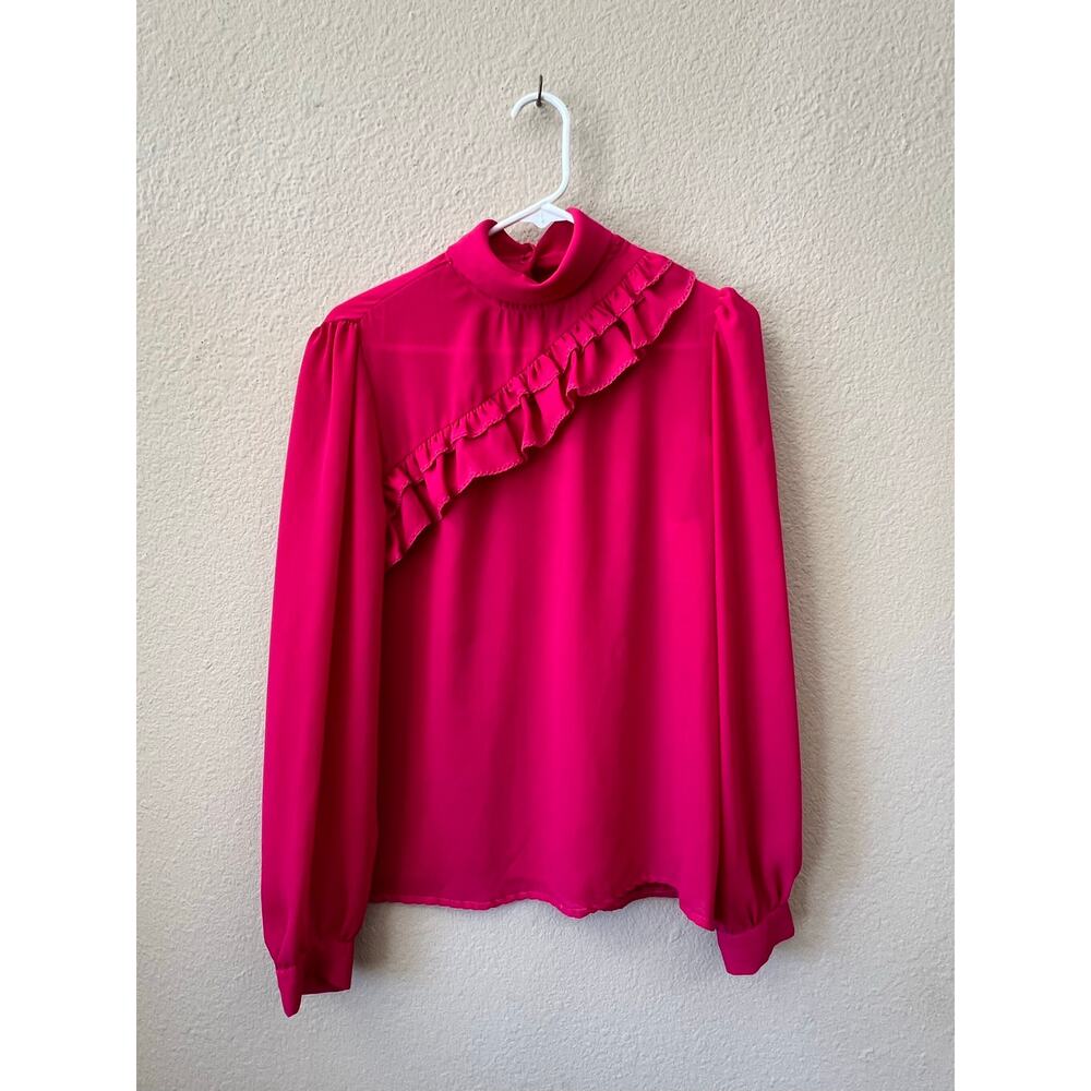 Vintage 80s pink ruffled long sleeve Sunny South blouse size 12